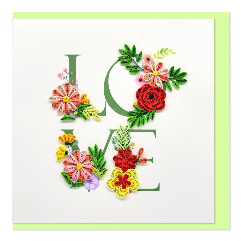 Quilled LOVE with Flowers Greeting Card (15x15cm)