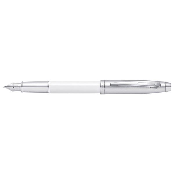 Sheaffer 100 Chrome HS Med Nib Lacquer Fountain Pen (White)