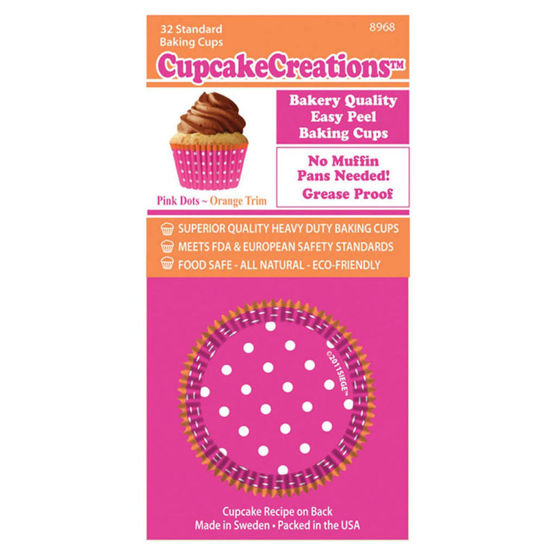 Standard Pink Dots and Orange Trim Cupcake Cups 32pk