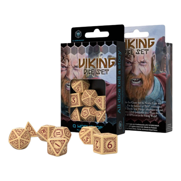 Q Workshop Viking Beige & Burgundy Dice (Set of 7)