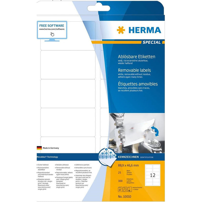 Herma Removable Labels A4 88.9mm 25pc (White)