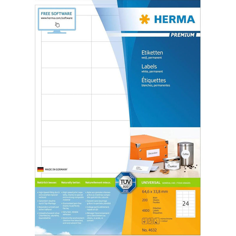 Herma Premium Labels A4 200pc (64.6x33.8mm)