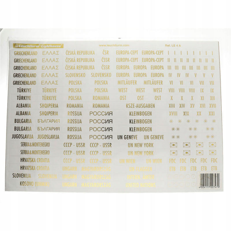 Leuchtturm Easte Europe Names and SymbolsLabels (Clear/Gold)