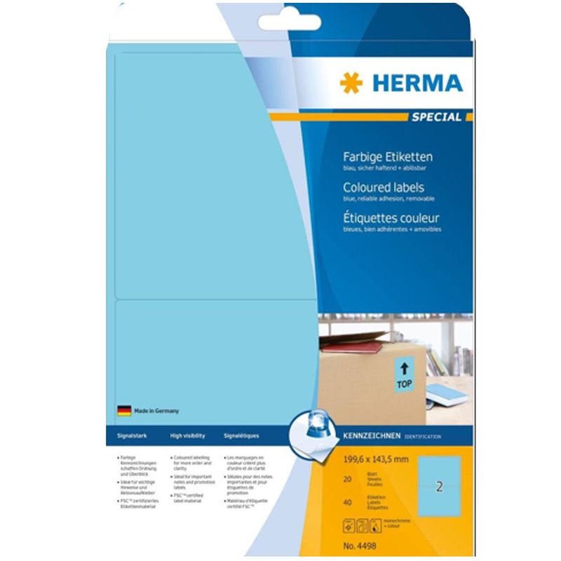 Herma Removable Colored Labels A4 20pc (199.6x143.5mm)