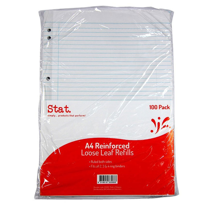 Stat A4 Ruled Loose Leaf Reinforced Refills 100pcs