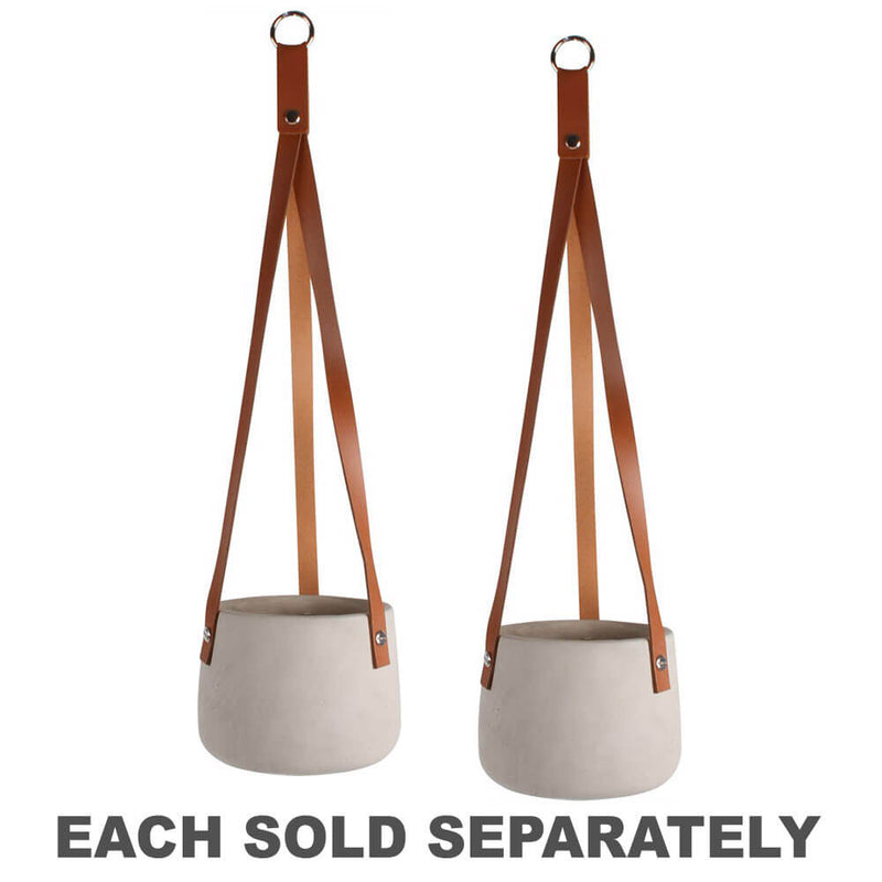 Concrete Hanging Pot w/ PU Leather Straps