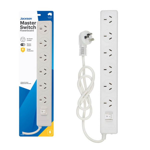 Jackson Industries 6 Outlet Master Switch Powerboard (White)