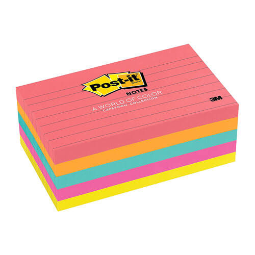 Post-it Notes Lined Assorted 73x123mm (5pk)