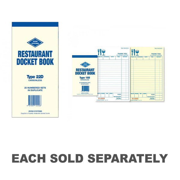 Zions Carbonless Triplicate Restaurant Docket Book