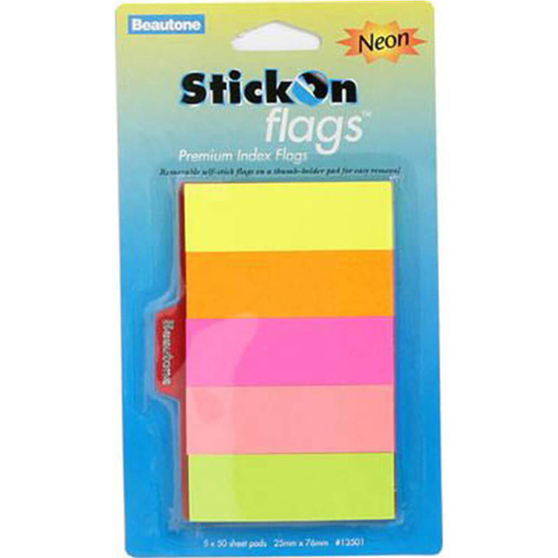 Beautone Stick On Flags 250 Sheets (Assorted Neon)