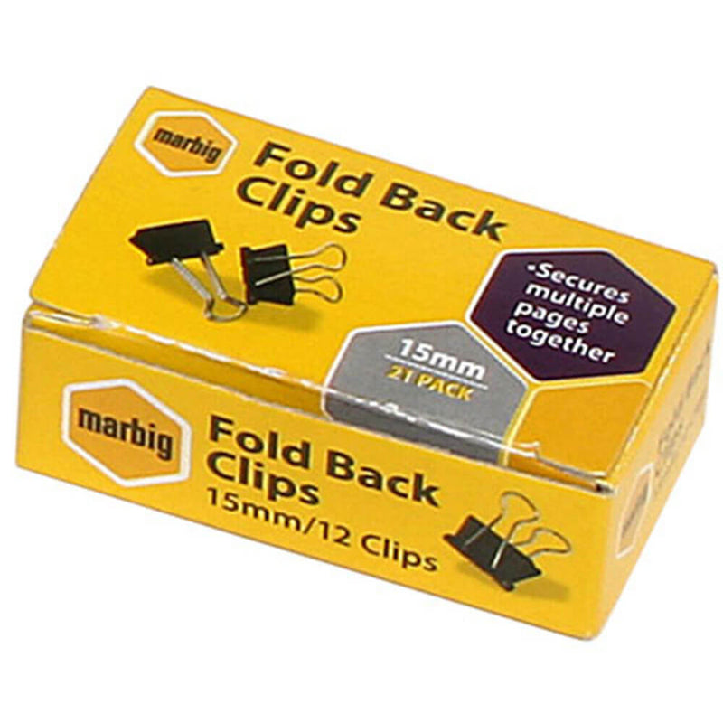 Marbig Fold Back Clips 12/box (Black)